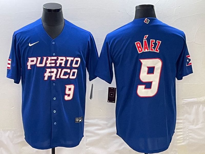 Men 2023 World Cub Puerto Rico #9 Baez Blue Nike MLB Jersey6->more jerseys->MLB Jersey